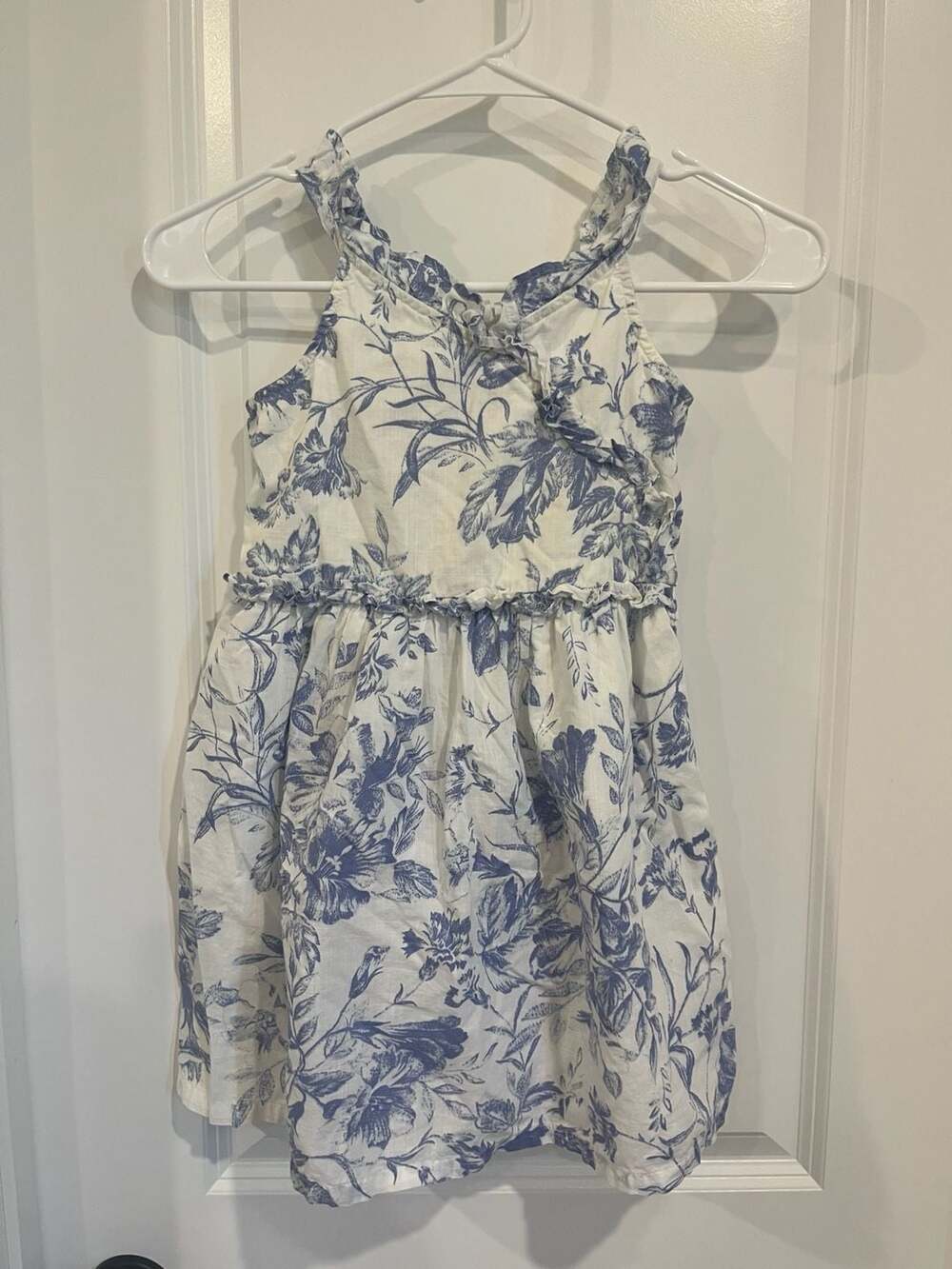 GAP Kids Blue and White Floral Print Ruffle-Strap Summer Dress